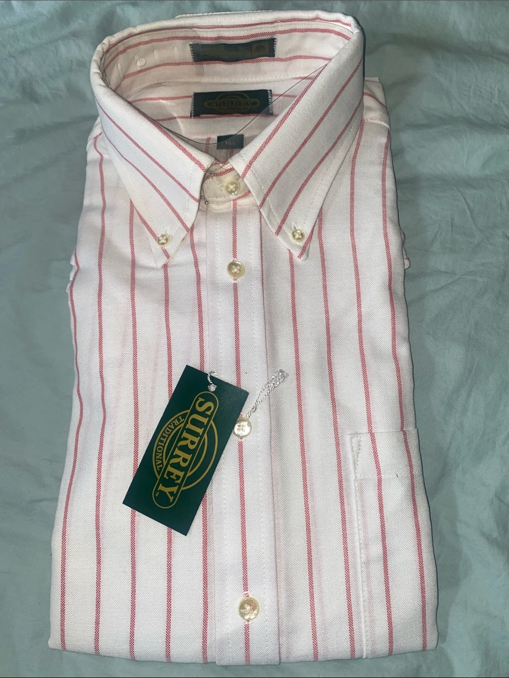 Surrey White Dress Shirt with Pink Stripe - Classic Button-Down